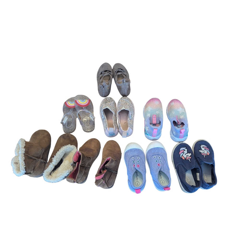 Toddler Girls 7c 8 Pair Shoe Bundle Boots Sneakers Flats Sandals